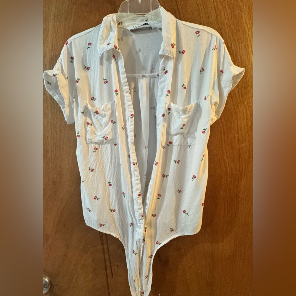 Cherry Print White Blouse